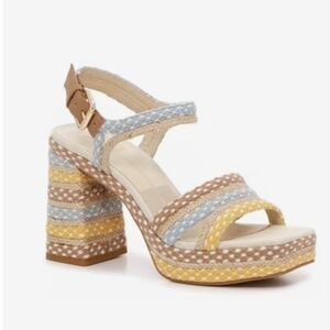 💛🔹️DOLCE VITA🔹️  Alex Platform Heeled Sandals Size 10  Beige /Yellow / Blue